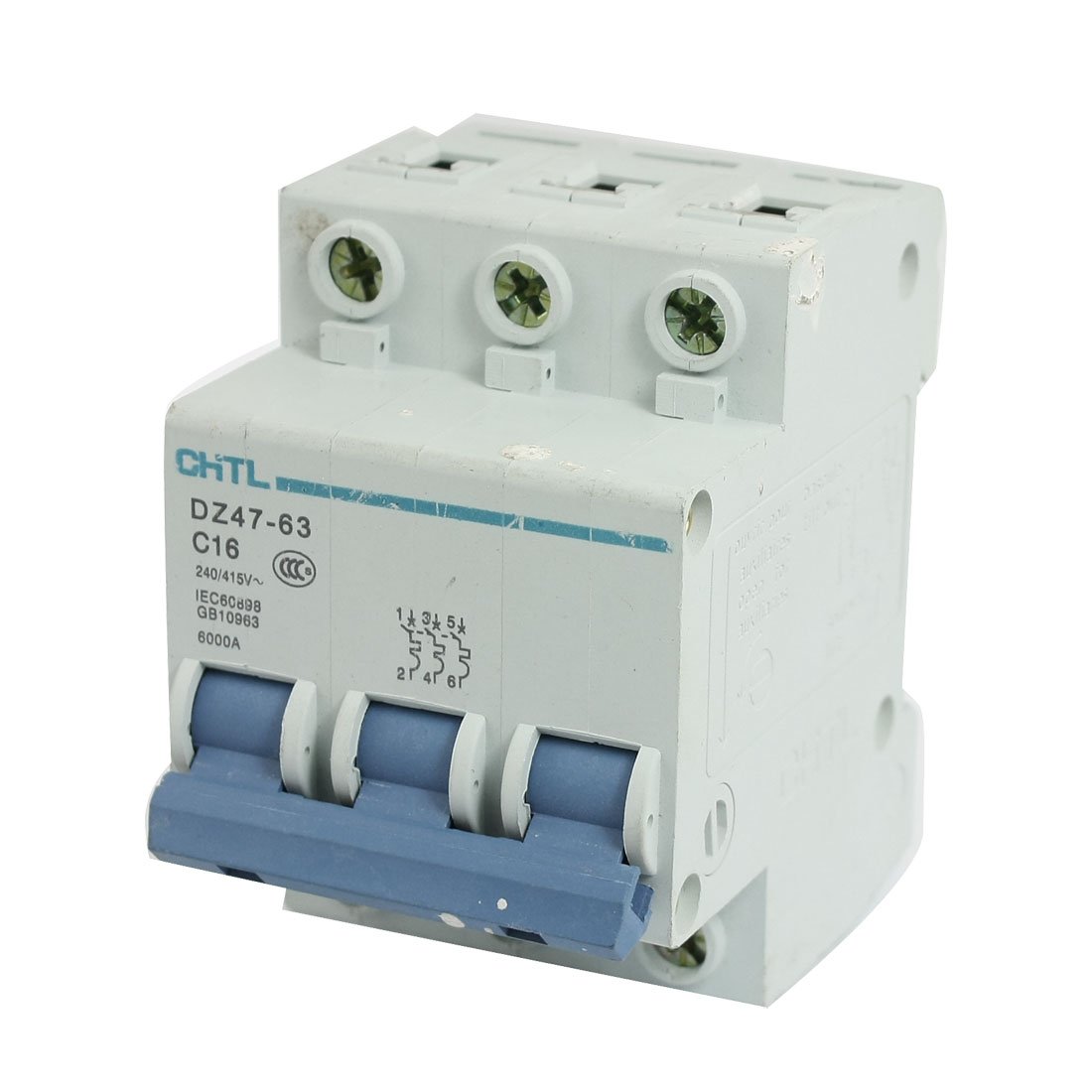 IEUMJNAT DZ47-63 C16 3Pole Overload Miniature Circuit Breaker AC240V 415V 6000A