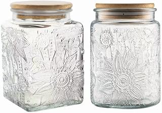 ANSQU Set of 2 Vintage Glass Storage Jars, Glass Food Storage Containers(25.3oz/23.7oz), Candy Jars with Lids for Kitchen Coffee, Tea, Cookie, Sugar, Bath Salts, Cute Jar
