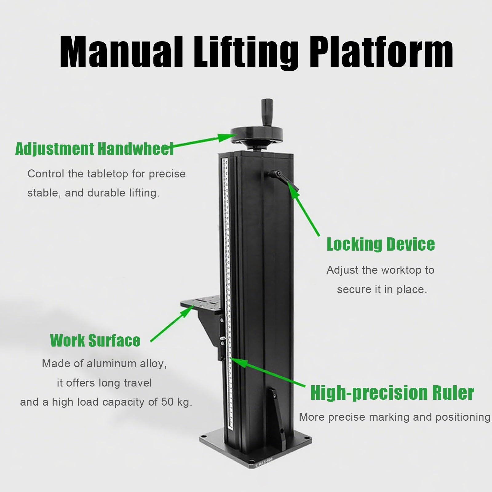 Plataforma de elevación Z-Axis para experimentos ópticos, carrera ajustable con columna de tornillo tipo T de aleación de aluminio, deslizamiento de desplazamiento de 45 cm para aplicaciones de