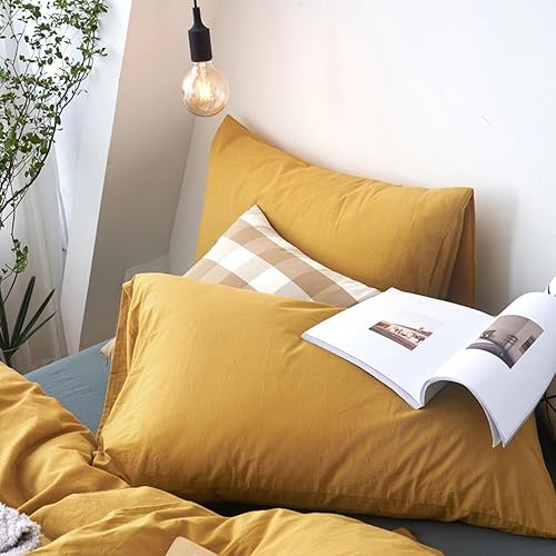 Miniatura 9 de Doneus - juego de funda de edredón de algodón lavado, tamaño individualdoble XL, 3 piezas, 1 funda de edredón, 2 fundas de almohada, diseño de rayas