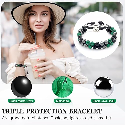 Vista 46 de Triple Protection Bracelet - for Protect & Balance - Energy Crystal Handmade Bracelets for Men Women Blue