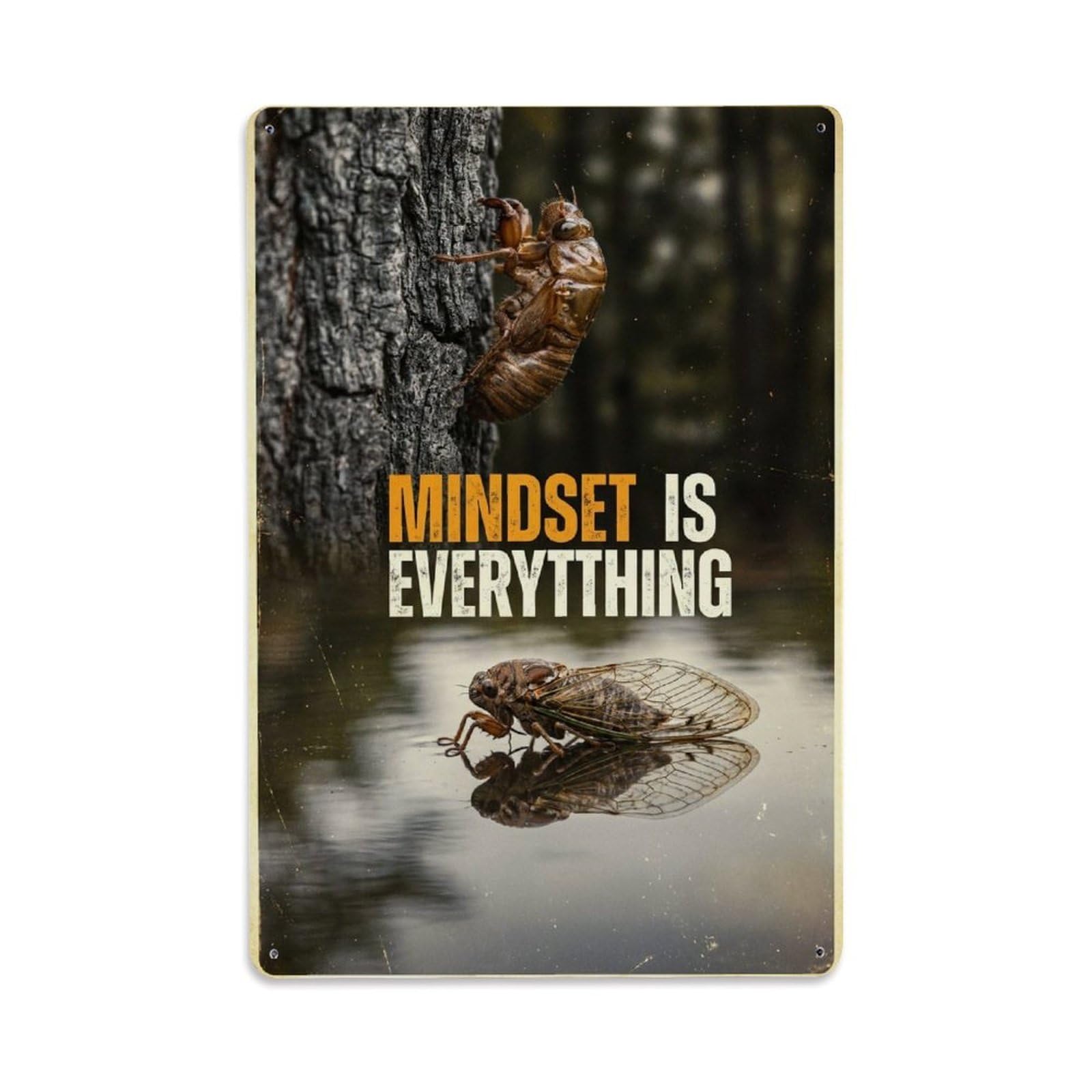 Olhnbad Style Cicada Insect Mindset Is Everything Motivational Quote Metal Tin Sign