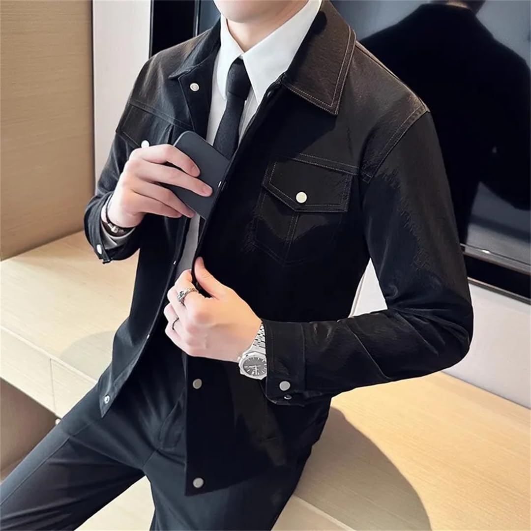 Męskie wiosenne skórzane kurtki motocyklowe z nadrukiem biznesowym PU Streetwear kurtka towarzyska