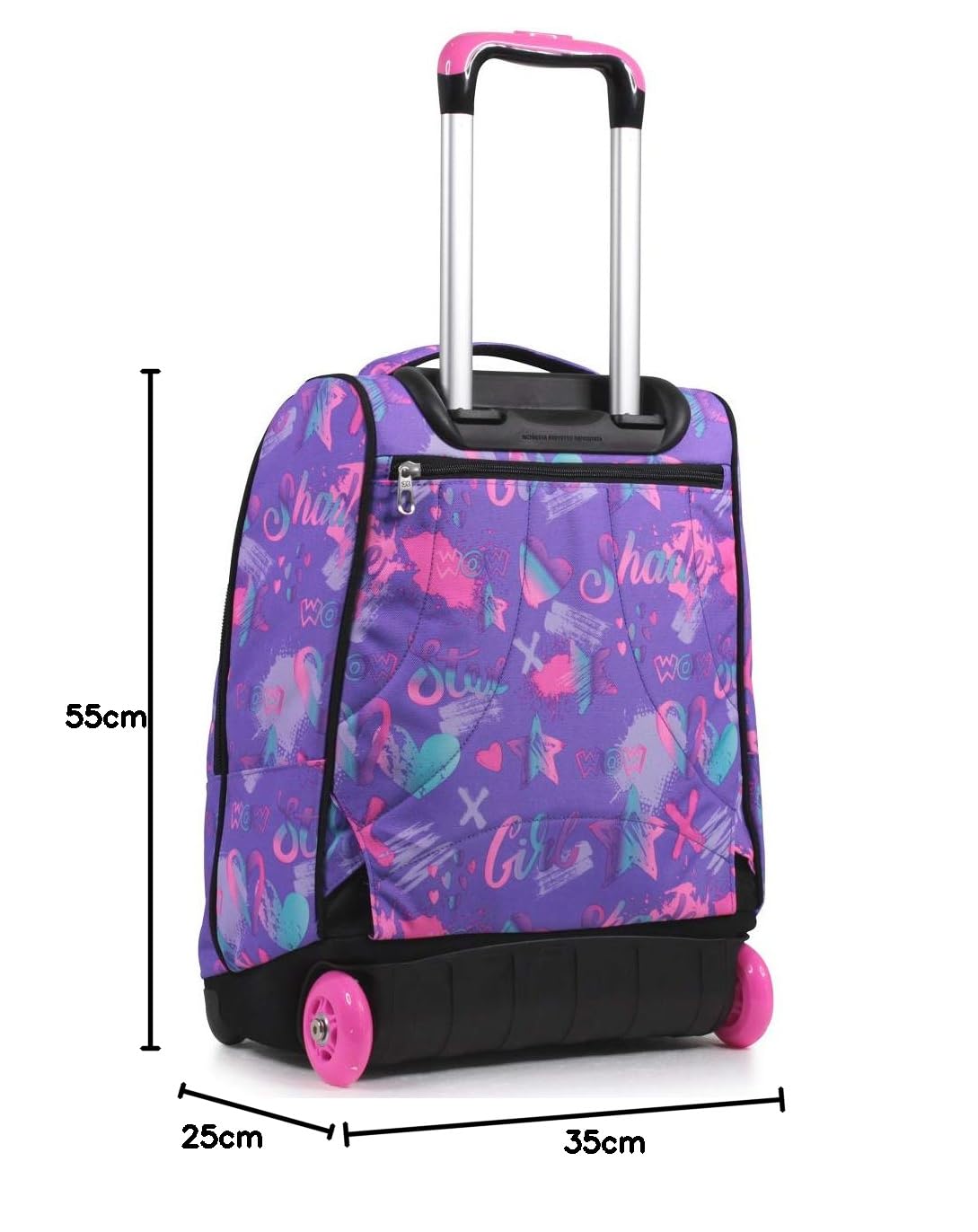 Seven Zaino Trolley, Scuola Elementare, Doppio Uso, Doppio Scomparto, Spallacci a Scomparsa, Bambina, Iridescent, nero/rosa