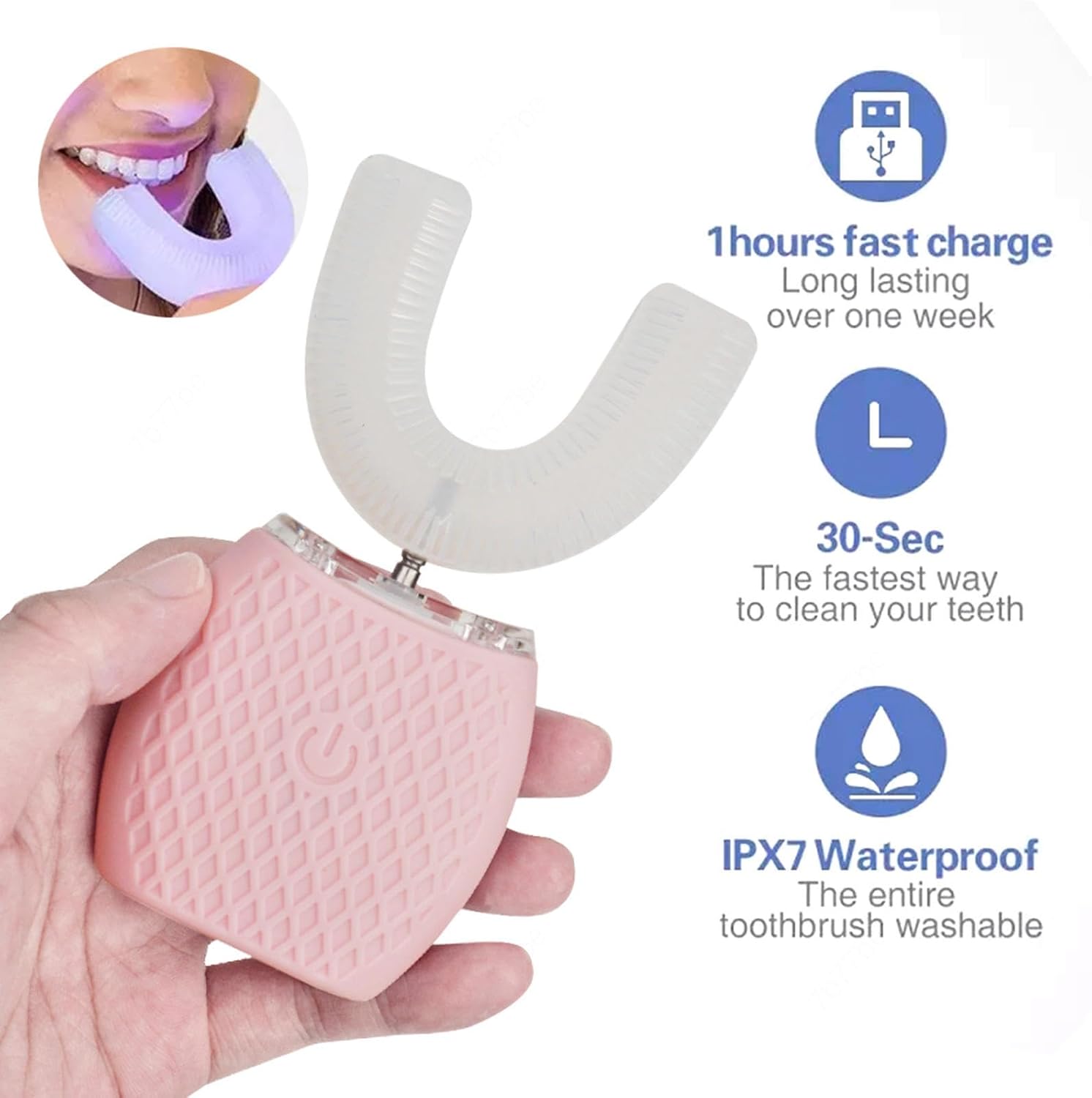 VIDECOR Automatic Toothbrush U Shaped Toothbrush for Adults 360° Toothbrush Wireless Charging Washable Travel Home,White