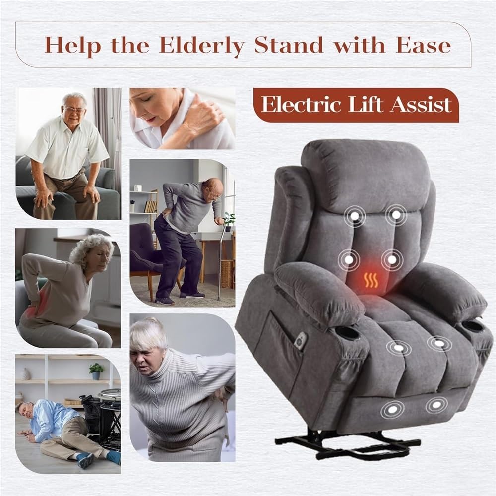 Electric Recliners Chair, Comfortable Power Lift Recliner Chair for Elderly with Heat and Massage - Living Room Recliner with Side Pocket, Cup Holders, USB Port, Remote Control