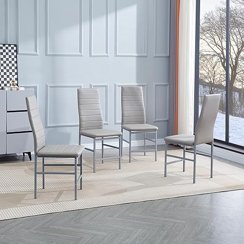 Miniatura 2 de Juego de 4 sillas de comedor, silla auxiliar tapizada, sillas modernas de cocina y comedor, silla de comedor de piel sintética lavable con patas de