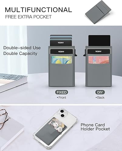 Miniatura 6 de YESIIW Auto Pop up Credit Card Holder with Money Pocket Minimalist Business Card Wallet RFID Blocking for Men Smart Slim Aluminum Metal Debit Card