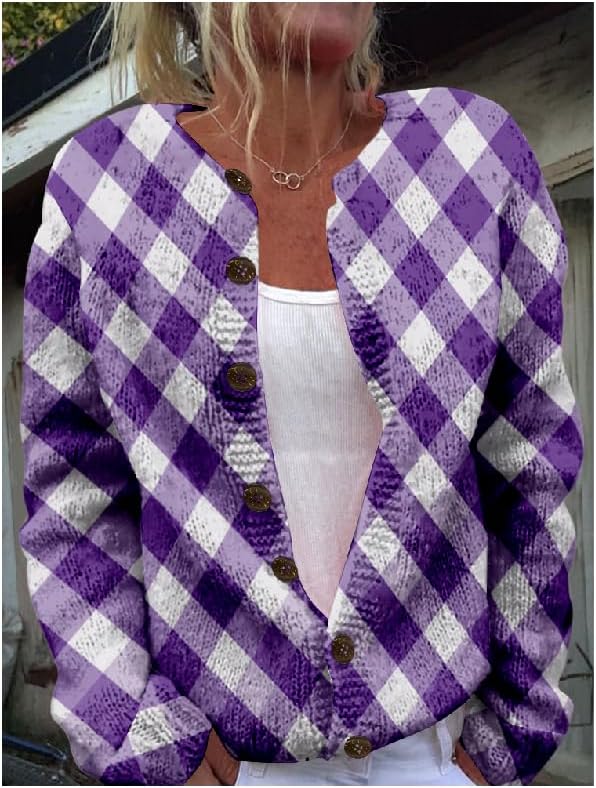 Trendy Sweaters for Women Daily Wear Long Sleeve Button Down Loose Fit Fashion Stripes Graphic Fall Tops - Image 2