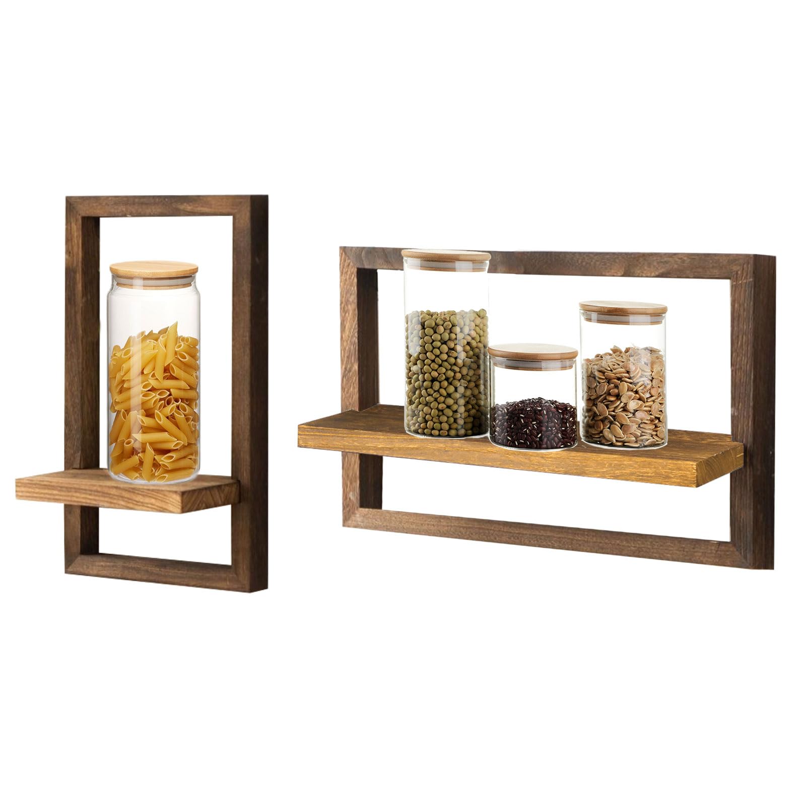 Set 2 Mensole da Muro, Mensole Sospese in Legno Mensola Sospesa da Parete Mensola Quadrata per Soggiorno Decorazione Della Parete per Soggiorno, Studio, Bagno, Cucina (Marrone)