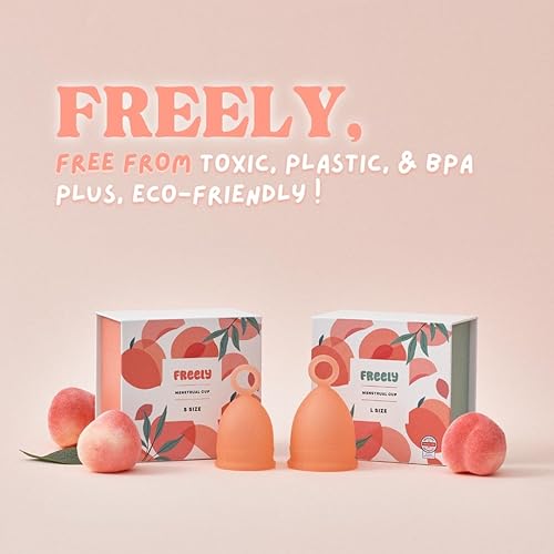 Miniatura 7 de Freely - Copa menstrual  La mejor taza de período reutilizable sensible, úsalo durante 12 horas, alternativa a tampón y almohadilla, melocotón suave