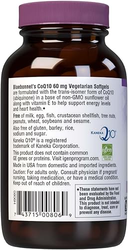 Miniatura 3 de BlueBonnet CoQ-10 Cápsulas blandas vegetarianas, 60 mg, 90 unidades, color blanco
