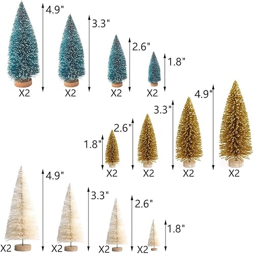 Miniatura 2 de Yahpetes Árboles de Navidad, 24 unidades, mini árboles de Navidad artificiales, pinos en miniatura, 4 tamaños, árboles de sisal con base de madera,