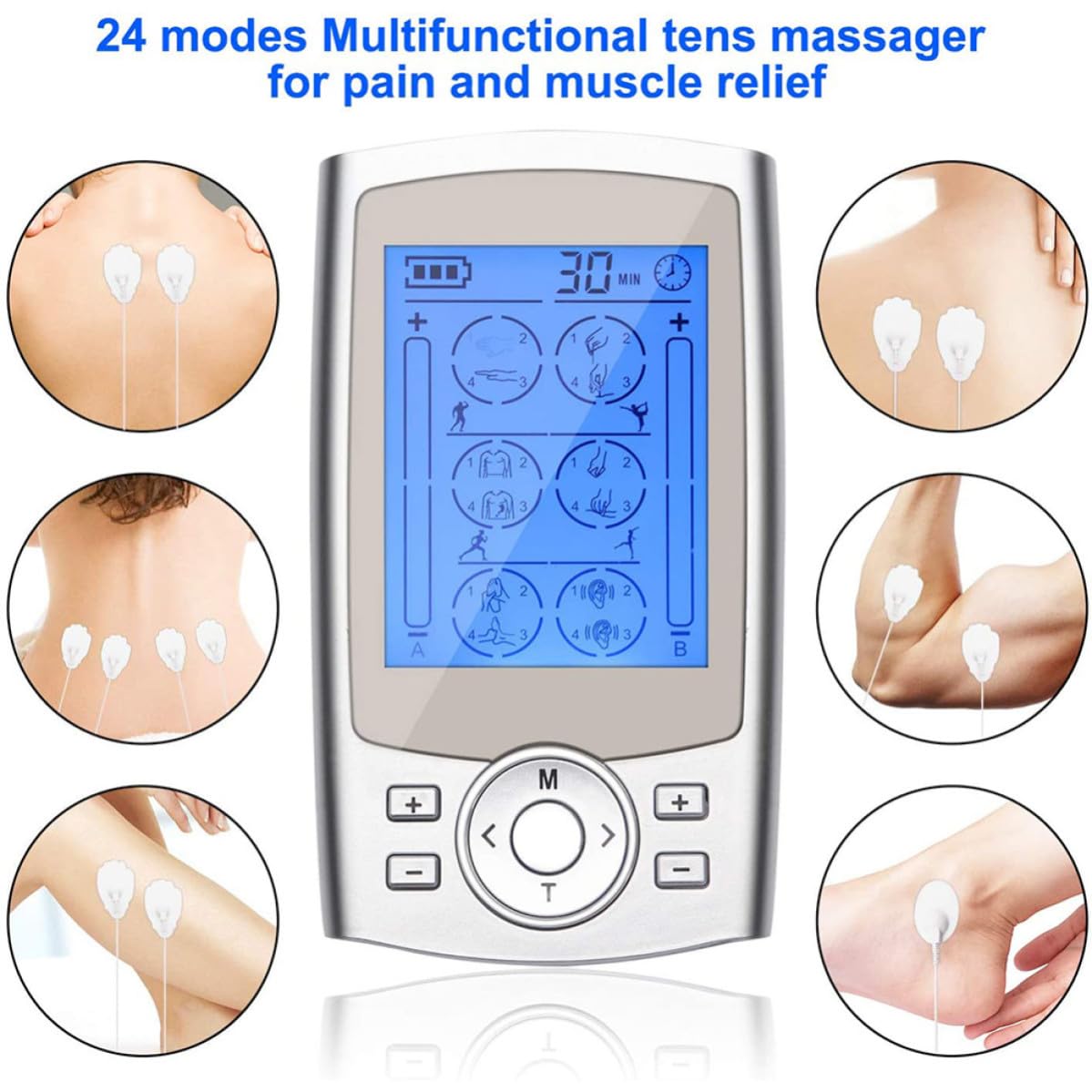 BETOOKY Masajeador Eléctrico de Cuerpo Completo con 24 Configuraciones y 8 Almohadillas de Estimulación para Brazos y Piernas, Material Abs y Goma, Adecuado para Uso en Casa
