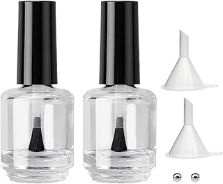 2PCS Empty Nail Polish Bottles with Rounded Brush,Empty Glass Clear Refillable Nail Polish Containers Vials with Mixing Balls & Funnels & Black Cap for DIY Nail Art Samples (15ML)