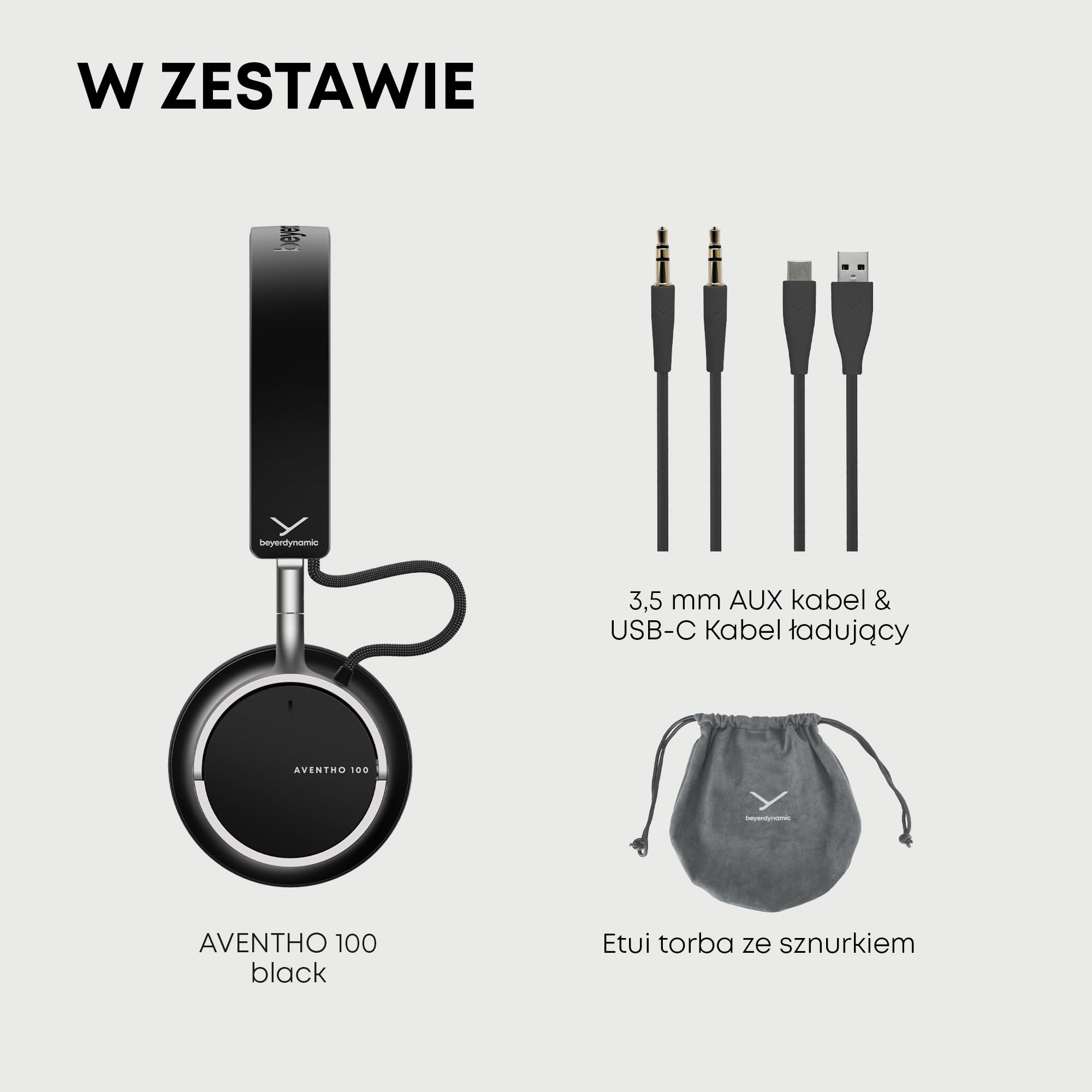 beyerdynamic AVENTHO 100 bezprzewodowe słuchawki nauszne z redukcja szumów, Żywotność baterii 60 g, składana konstrukcja, wymienne nauszniki, w czarny- nowa aktualizacja dostępna za pomocą aplikacji