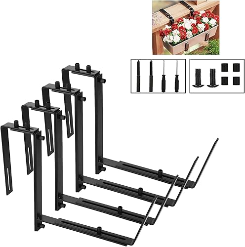 Miniatura 8 de Paquete de 2 soportes para caja de ventana de 6 a 12 pulgadas, soportes ajustables para jardineras, barandillas de cubierta resistentes, soportes