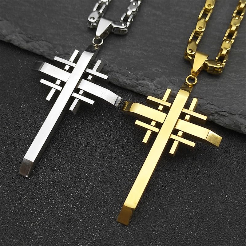 Punk Crusaders Cross Necklace Pendant for Men Women Stainless Steel Prayer cruz (Metal Color: 55cm DC SR)3