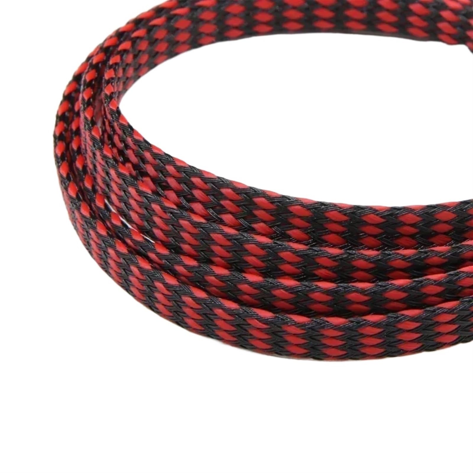 Cache Cable 1/5/20/50M Gaine tressée expansée Fil de Coton PP 4 8 12mm Enveloppe de Fil Souple Câble isolé Protection Ligne Harnais Gaine de câble(Red Balck,12MM_50 Meters)
