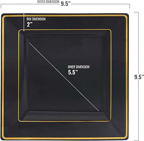 Miniatura 7 de Kaya Platos llanos cuadrados de 9.5 pulgadas  Blanco con borde dorado  Paquete de 10