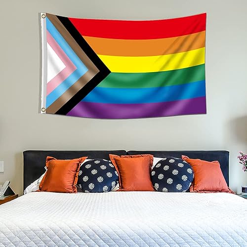 Miniatura 2 de LOVEON - Bandera del orgullo del progreso arcoíris vibrante de poliéster de 3 x 5 pies - Perfecta para mostrar tu orgullo de apoyo comunitario LGBTQ