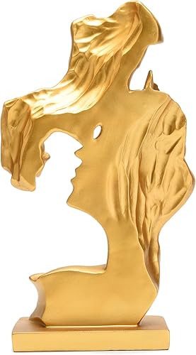 Miniatura 3 de BRABUD Hombre Kiss Mujer Frente Mano Estatua Resina Pareja Beso Escultura 9.8 pulgadas (H) Decoración de estantería moderna creativa Decoración Oro
