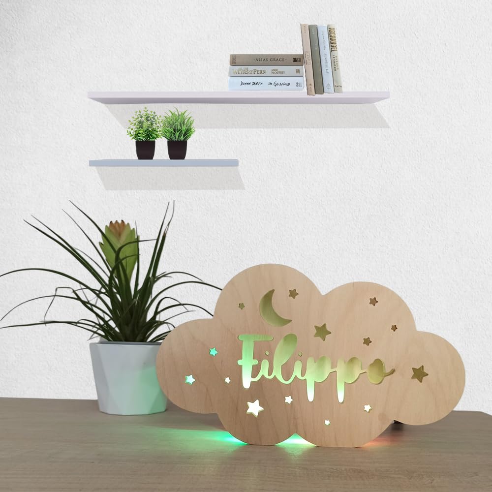 Soluzioni Green Shop Lampada Personalizzata con Nome – Luce Notturna per Bambini,Night Light LED per Cameretta – Idea Regalo Nascita Battesimo Compleanno