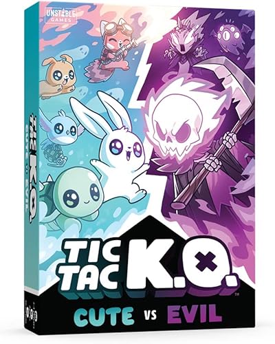 Tic Tac K.O.  Cute vs. Evil Base Game - Juego de cartas de equipo rápido de aprender para niños, adolescentes y adultos - Giro adorablemente