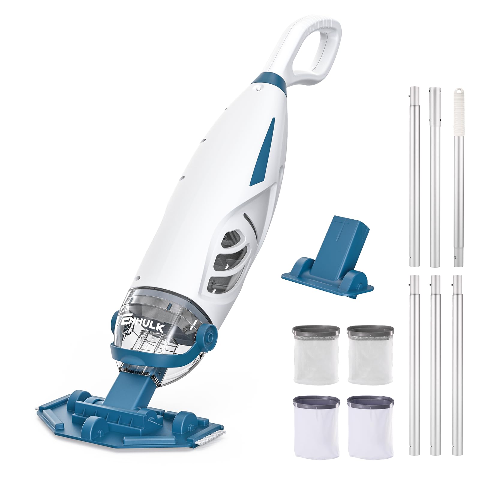 Aspirateur de piscine PC68 Pro, aspiration améliorée de 26,5 GPM, perche d'extension extra longue de 2,7 m, 4 filtres, autonomie de 1 h, nettoyeur de piscine portatif sans fil pour piscines hors sol