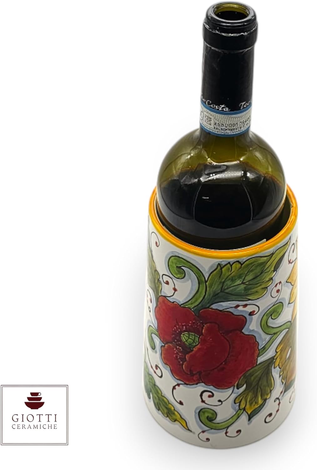 Authentic Hand Painted Italian Ceramic Utensil Holder for Countertop - Tuscan Pottery Kitchen Utensil Crock & Wine Bottle Holder - Traditional Home Decor Ceramics Made in Italy