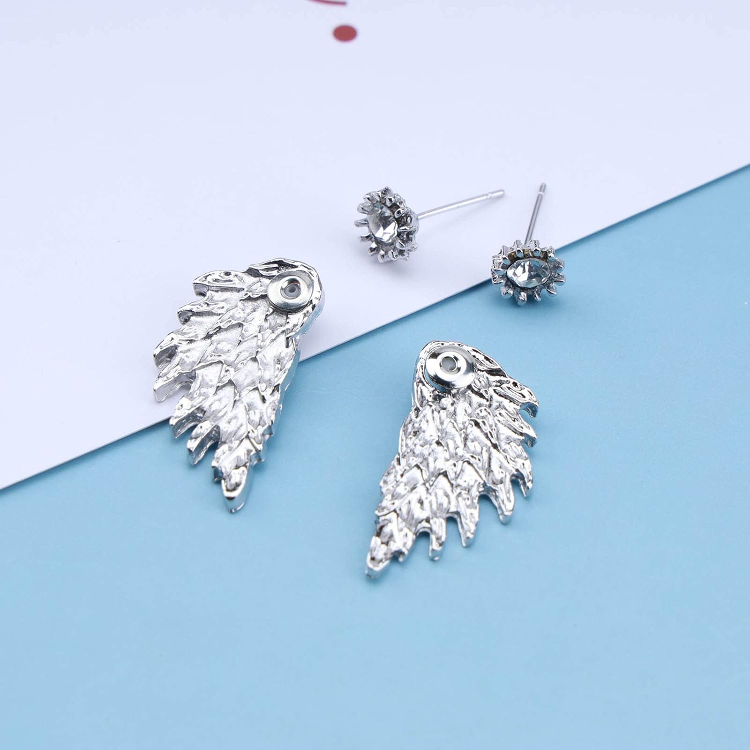 Bohemia Rhinestone Angel Wings Earrings Silver Feather Cz Stud Earrings Crystal Wings Ear Jacket Earrings Jewelry for Women - Image 5