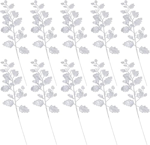 jojofuny 20 piezas de palillos de hojas de Navidad, tallos de hojas de imitación, ramas de hojas sintéticas, guirnalda de bricolaje, suministros