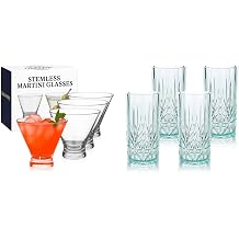 BELLAFORTE Unbreakable Drinkware Bundle Set of 8 Tritan Plastic Glasses 4x 18oz Tall Tumblers + 4x 10oz Stemless Martini Glasses Shatterproof, BPA-Free, Dishwasher Safe