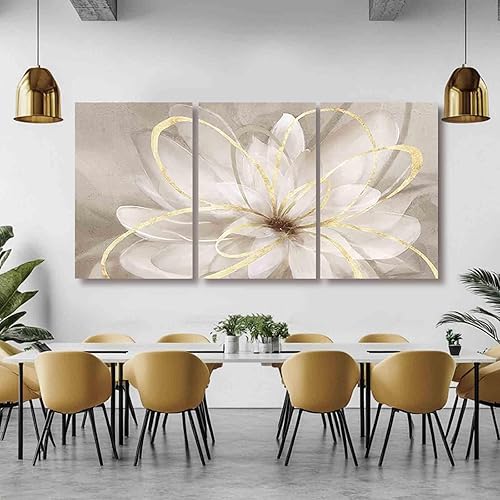 Miniatura 5 de Kureful Imágenes grandes para sala de estar, arte de pared neutro para paredes, lienzo, flores doradas, decoración de pared para niñas y mujeres,