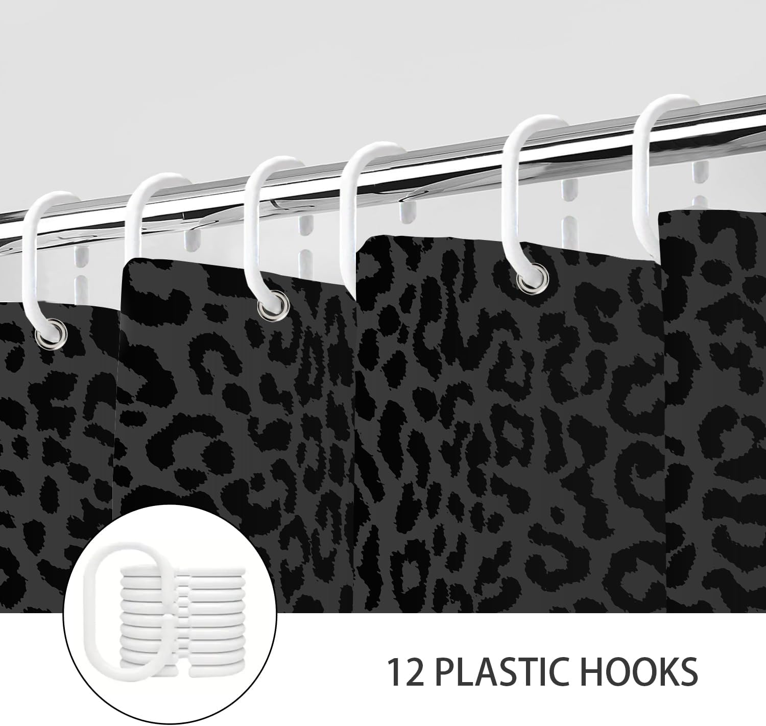 Leopard Shower Curtain, Black Cheetah Print Shower Curtains Set, Vintage Animal Patterned Polyester Fabric Shower Curtains for Bathroom with Hooks 72X84IN