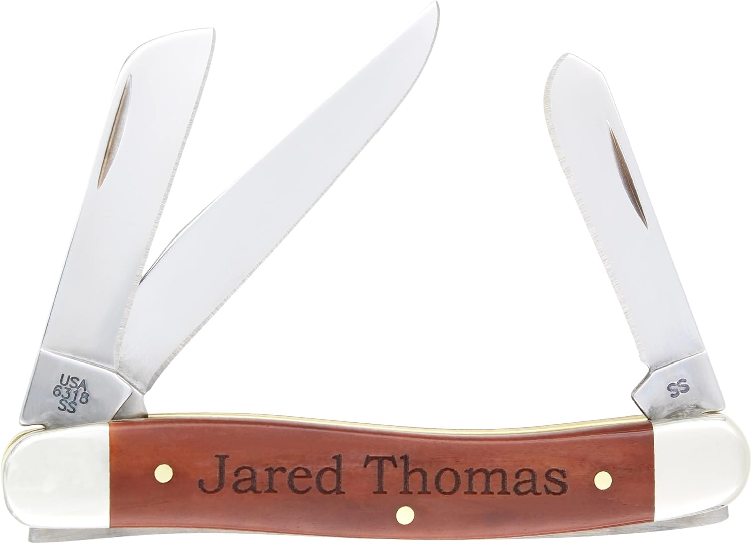 Palmetto Wood Shop - Engraved Case Medium Stockman Pocket Knife - Customized Gifts for Men, Folding Knife for Fishing, Hunting, Carving - Three Carbon Steel Blades, 3.63-inch Yellow Synthetic Handle