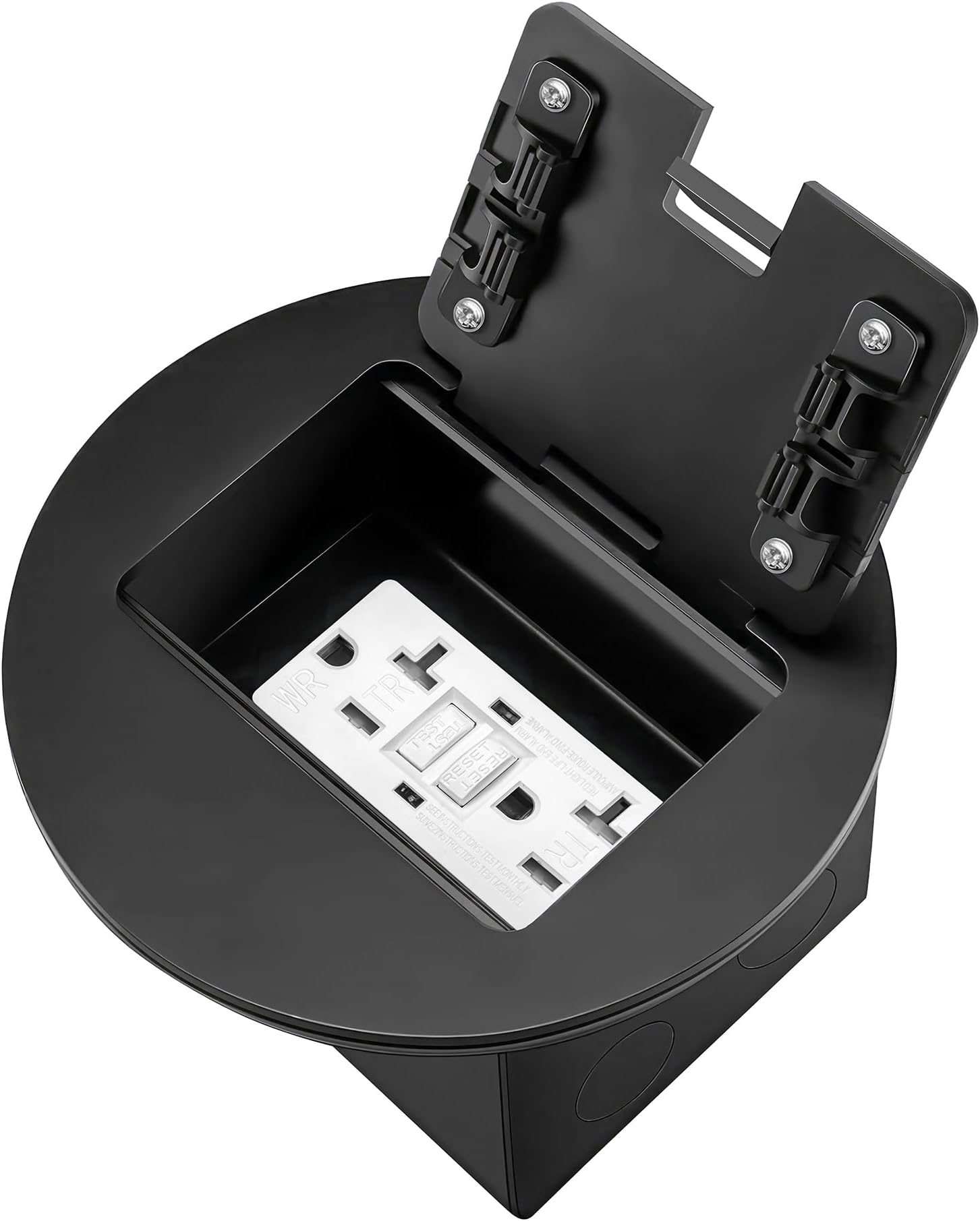 Recessed Floor Outlet Box with 20 Amp GFCI Tamper Resistant TR Receptacle Electrical Floor Outlet Kit (GFCI, Black)