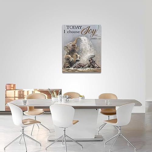 Miniatura 3 de Divertido elefante para el baño, arte de pared lindo elefante, decoración de pared, lienzo de animales salvajes, pintura enmarcada para el hogar,