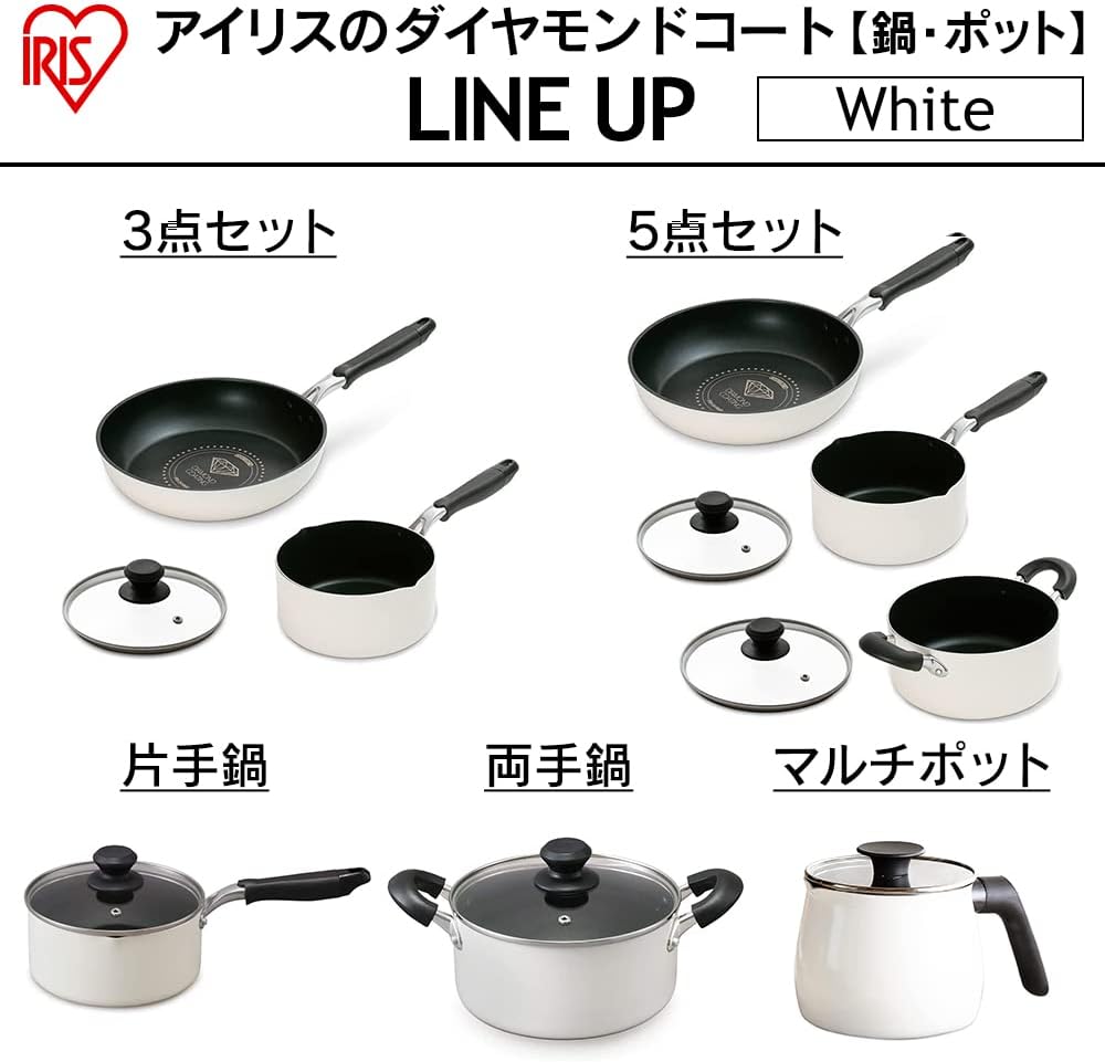 Iris Ohyama DIS-P28 Pot, 11.0 inches (28 cm), Gas Fire/Induction Compatible, Includes Lid, Diamond Coat, Long Lasting, Non-Sticking, Easy to Clean