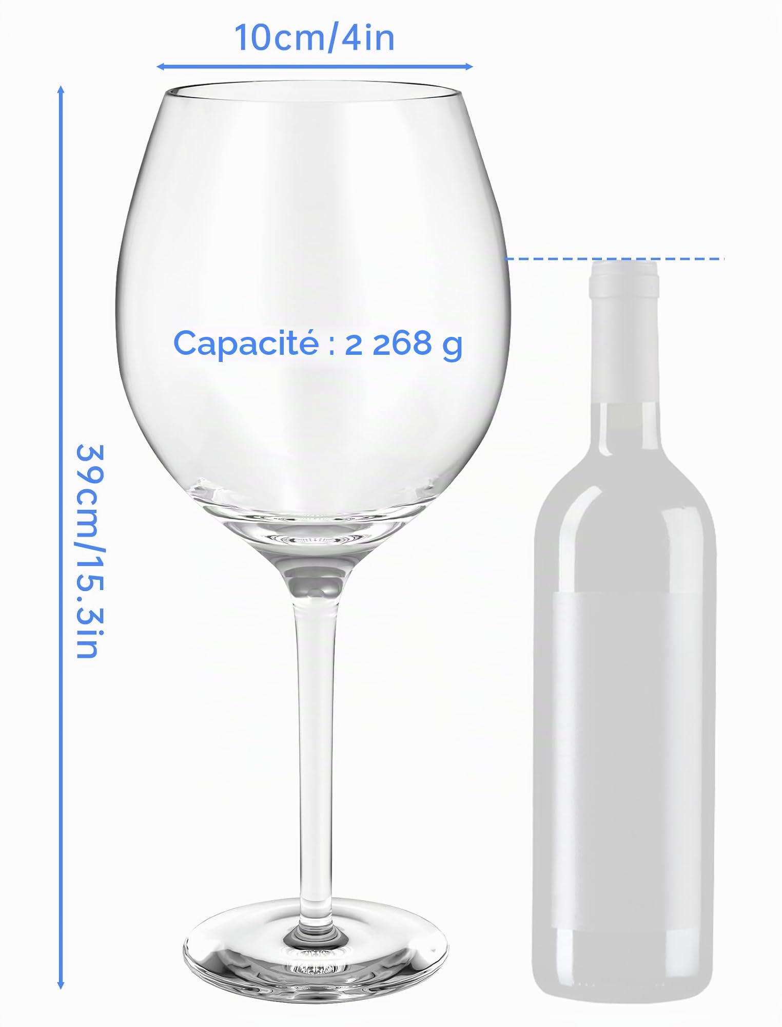 NiHome Verre à vin géant soufflé à la main de 2400ml pour célébrations et rassemblements, 38,1 cm de haut et 11,4 cm de bouche Design italien en cristal à grande capacité, élégant verrerie