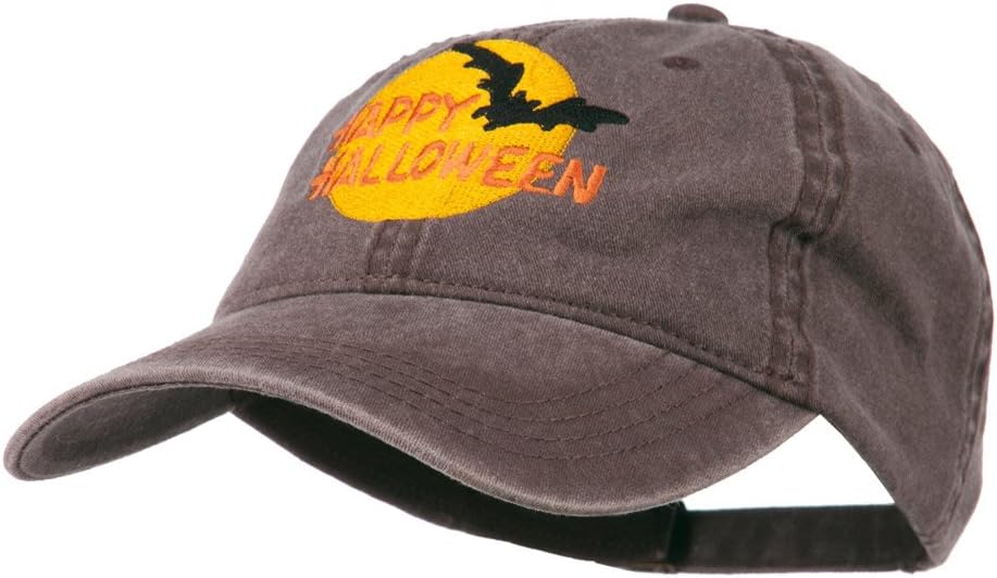 Happy Halloween Full Moon Embroidered Washed Dyed Cap