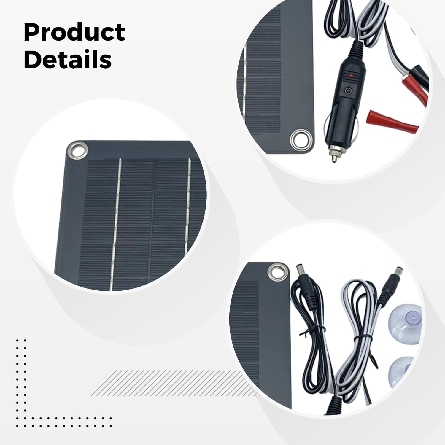 Generic 10W Solar Car Battery Charger, 12V Portable Maintainer, Car Plug & Clips, 8.1 in Waterproof