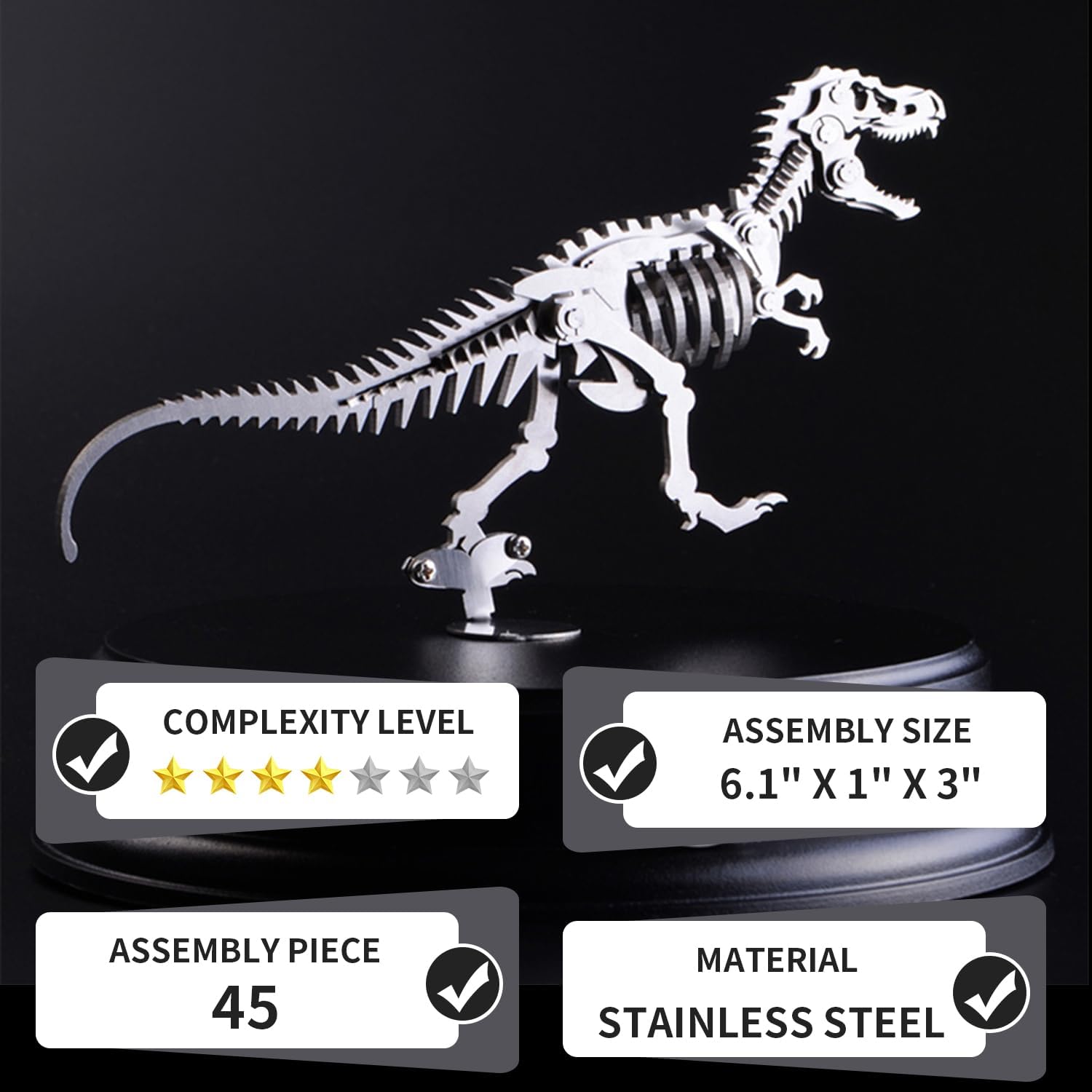Microworld 3D Metal Puzzle, Dinosaur 3D Puzzle for Adults, Steel Warcraft Collection Challenge DIY Animal Art Craft Decoration Mini Puzzles for Teens - Tyrannosaurus Rex