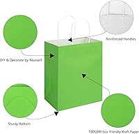 Vista 3 de Toovip Paquete de 100 Bolsas de Papel Kraft Verde Hierba Medianas de 8 x 4.75 x 10 Pulgadas con Asas a Granel, Bolsas de Envolver Regalos