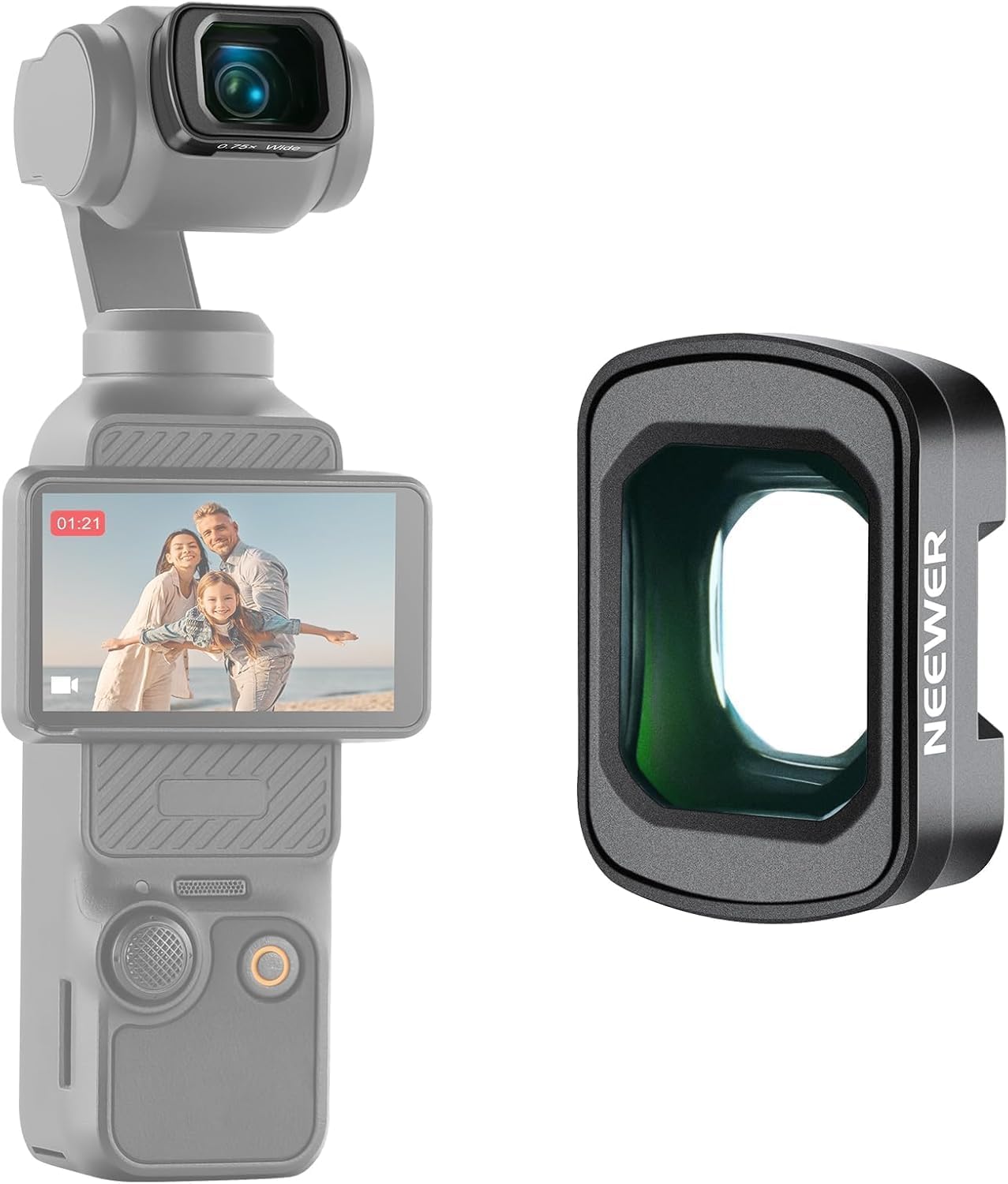 NEEWER Lente Gran Angular de 0.75X Compatible con dji OSMO Pocket 3 / Pocket 4 / Xtra Muse, Campo de Visión Ampliado de 108°, Lente Magnética Asférica HD para Cámara de Acción, LS-45