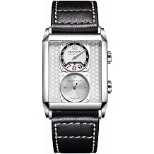 marvin Watches for Men Swiss Mens Watch in Stainless Steel with Leather Strap and Rectangular Sapphire Glass Dial, Quartz Movement, 50M Waterproof