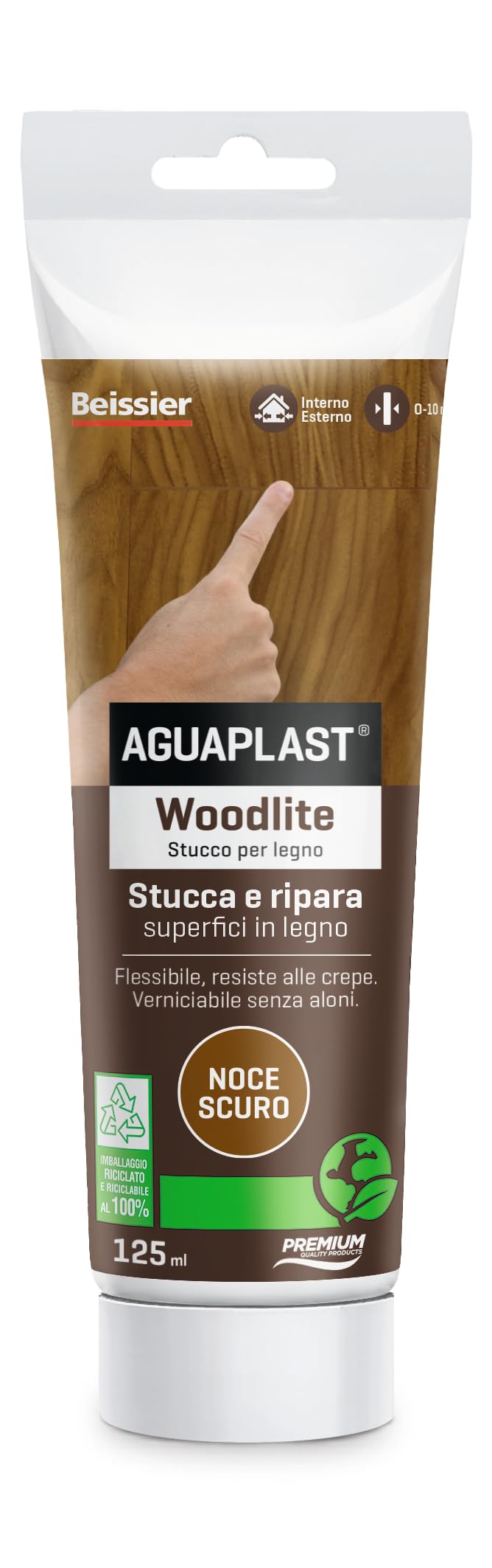 Stucco per Legno Colorato Pronto all’Uso – Aguaplast Woodlite Fibrorinforzato – Riempitivo per Buchi e Crepe su Mobili, Infissi e Parquet – Verniciabile Senza Fondo Colore Noce scuro tubo da 125ml