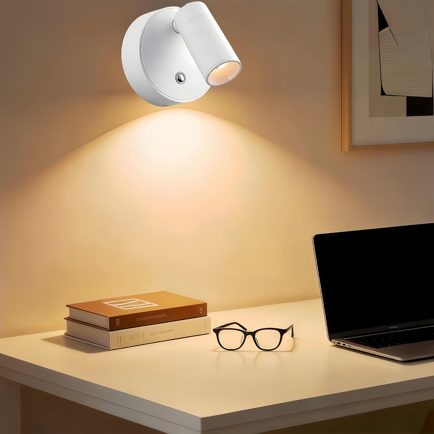 LED Magnetic Light, USB-C Rechargeable Wall Lamp, 3 Color Temperatures Stepless Dimmable, Touch & Remote Control, 6 Timers, 350°+90° Rotatable Wireless Light, White