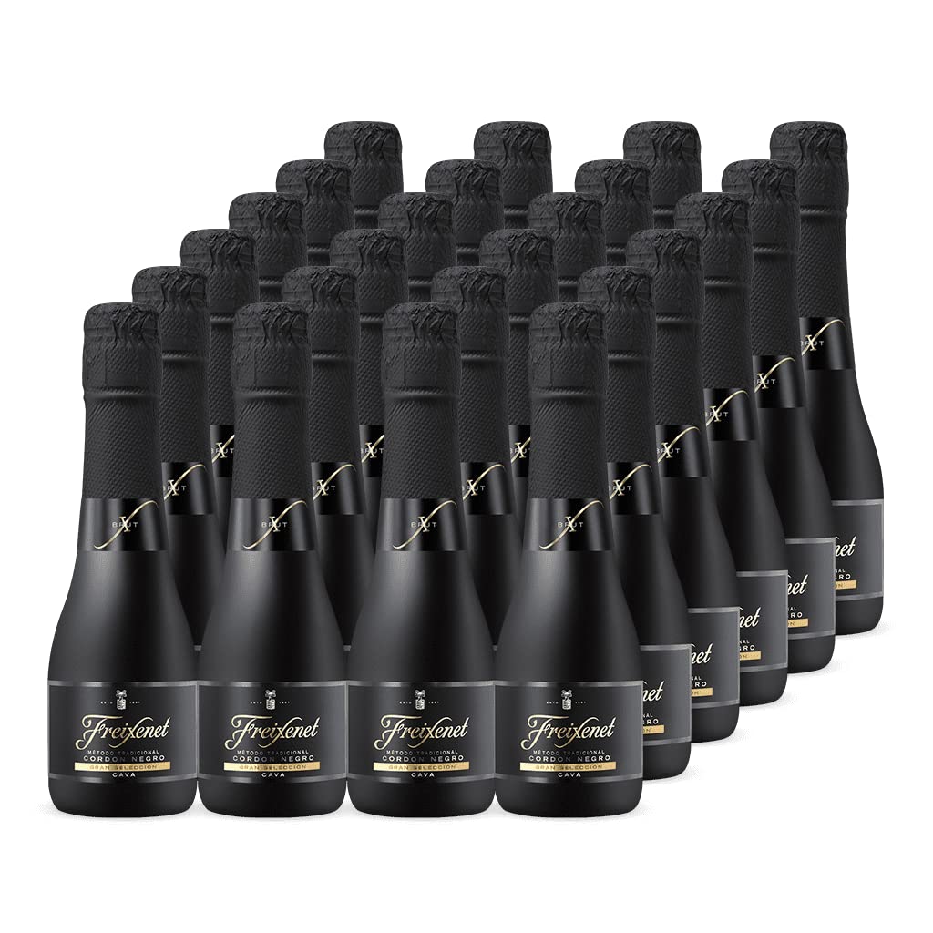 Freixenet Cava Cordón Negro Brut (24x0,2l), Edler trockener spanischer Qualitätschaumwein, Traditionelle Flaschengärung, besonders feinperlig und fruchtig