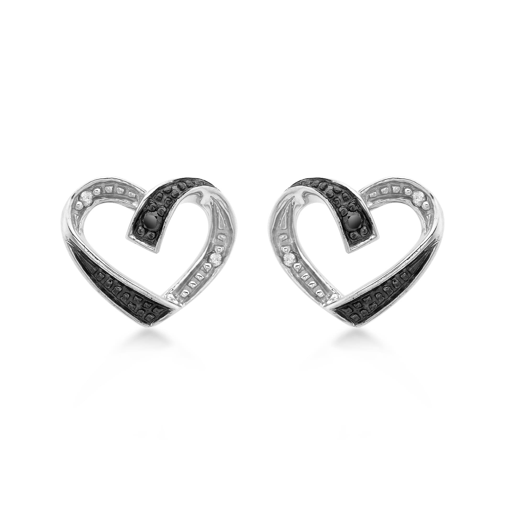 Boucles d'oreilles cœur or blanc 9ct et diamant noir d'exception - 7